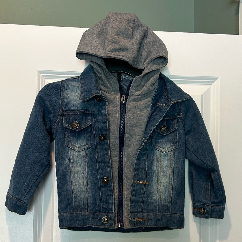 Children's Denim Jacket with Gray Hood